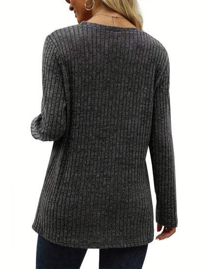 Women's Long Sleeve Crew Neck Tunic Tops Buttons Side Pullover Sweaters Fall Winter