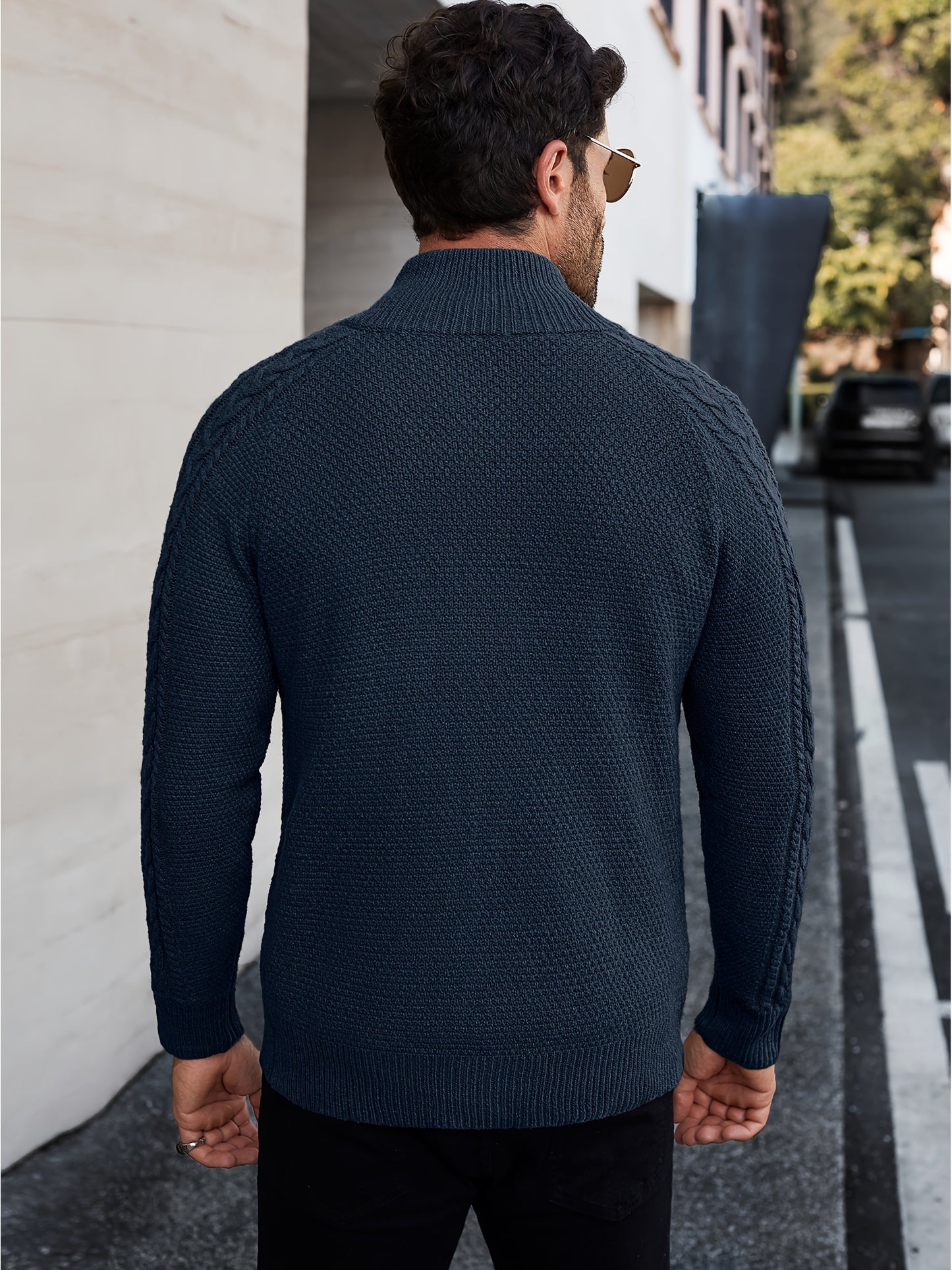 Men's Cardigan Sweaters Full Zip Up Sweater Solid Color Cable Knit Zipper Sweater Men Jackets