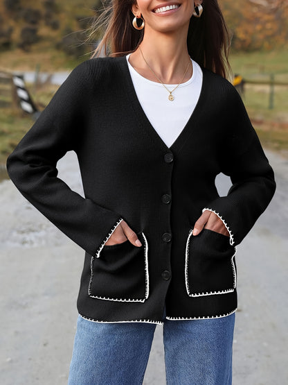 Womens Button Up Cardigan Sweaters Fall Trendy Knit Open Front Casual Loose Sweater Coat With Pockets
