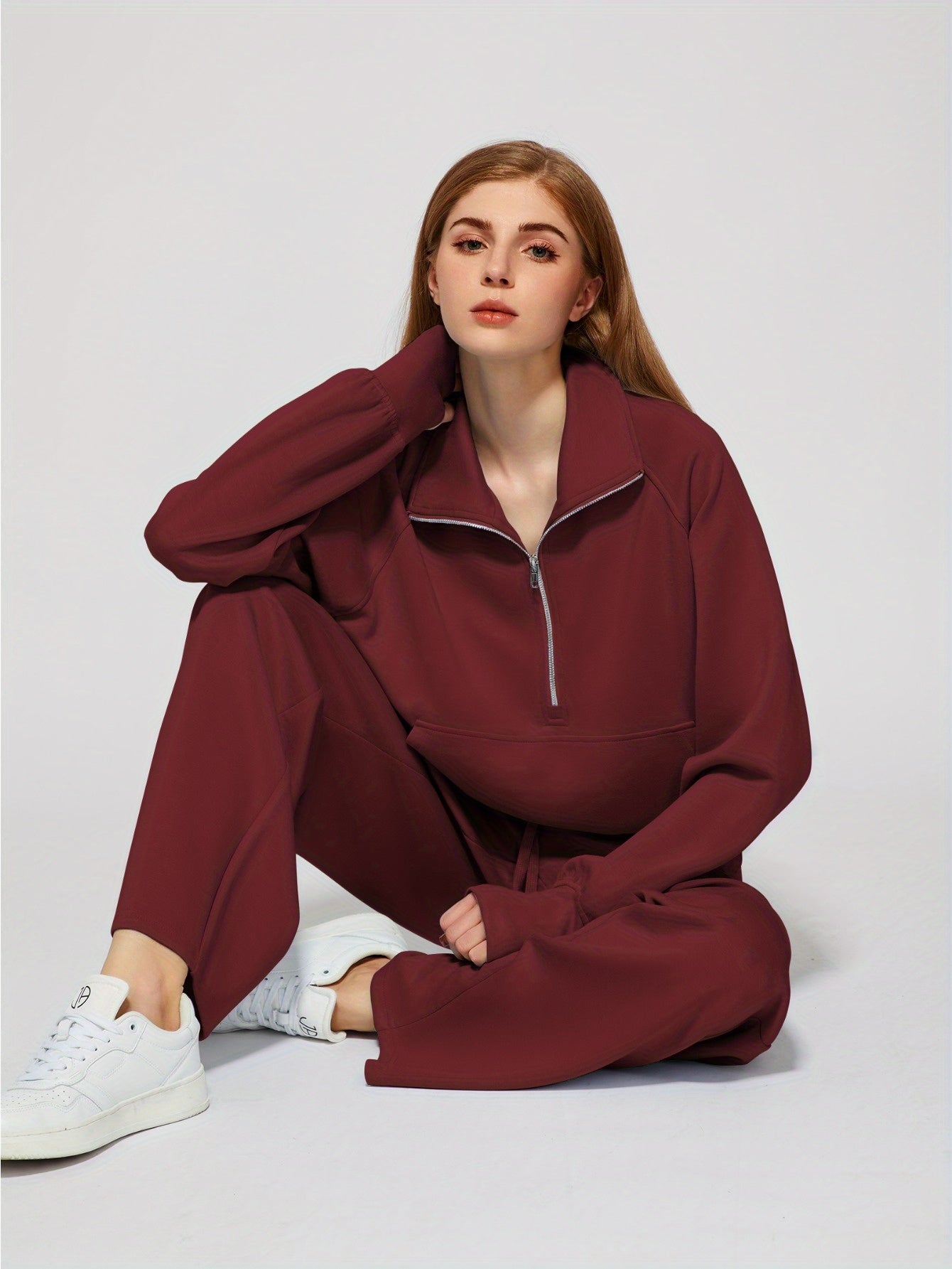 Women 2pcs Outfits Sweatsuit Oversized Sweatshirt Sweatpants Tracksuit Sweat Lounge Matching Set
