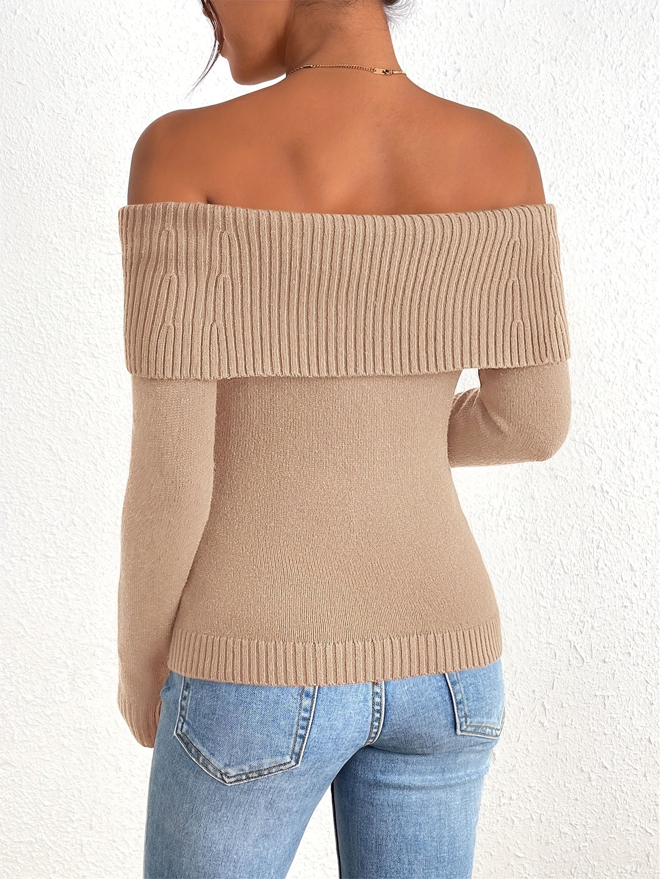 Long Sleeve Y2K Off Shoulder Ribbed Knit Fitted Pullover Women's Fall Sweaters Tops Blouse