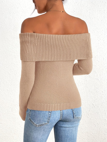 Long Sleeve Y2K Off Shoulder Ribbed Knit Fitted Pullover Women's Fall Sweaters Tops Blouse