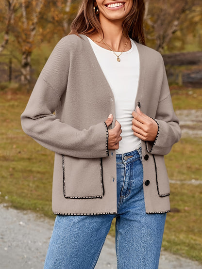 Womens Button Up Cardigan Sweaters Fall Trendy Knit Open Front Casual Loose Sweater Coat With Pockets