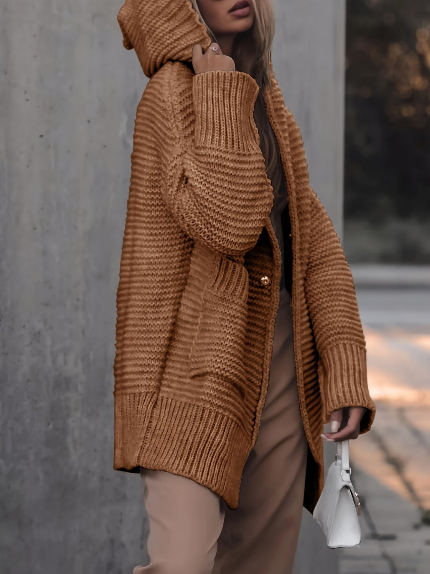 Womens Oversized Cardigan Sweaters Hooded Long Sleeve Button Down Chunky Knit Sweater Coat With Pockets