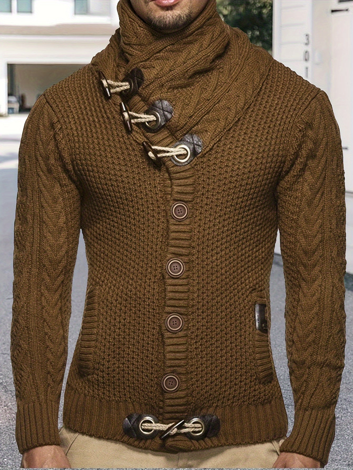 Men'S Knitted Jacket Turtleneck Cardigan Winter Pullover Hoodies Casual Sweaters Jumper