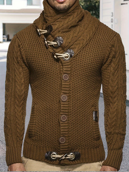Men'S Knitted Jacket Turtleneck Cardigan Winter Pullover Hoodies Casual Sweaters Jumper