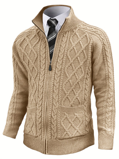 Men's Cardigan Sweaters Full Zip Up Sweater Solid Color Cable Knit Zipper Sweater Men Jackets