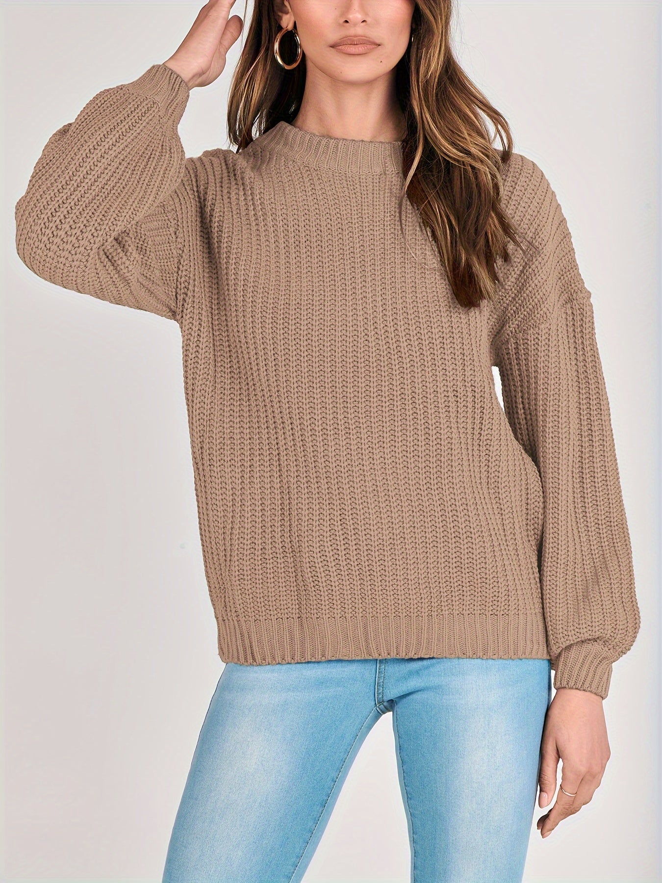 Women Fashion Sweater Long Sleeve Casual Ribbed Knit Winter Pullover Sweaters Blouse Top
