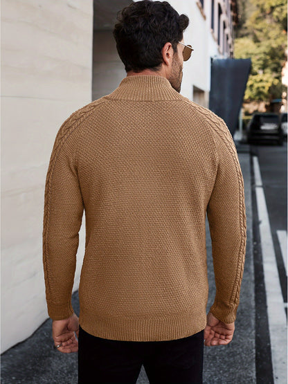 Men's Cardigan Sweaters Full Zip Up Sweater Solid Color Cable Knit Zipper Sweater Men Jackets