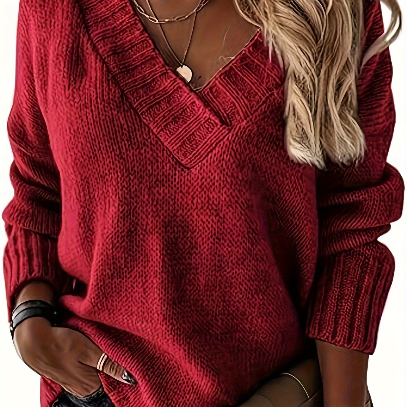 Womens Loose Sweaters - Sexy V Neck Long Sleeve Solid Knitted Jumper Pullover Sweatshirt Tops - Soft & Comfortable Knitted Fabric - For Casual & Chic Outfits - Perfect Gift for Women