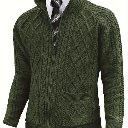 Men's Cardigan Sweaters Full Zip Up Sweater Solid Color Cable Knit Zipper Sweater Men Jackets