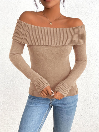Long Sleeve Y2K Off Shoulder Ribbed Knit Fitted Pullover Women's Fall Sweaters Tops Blouse
