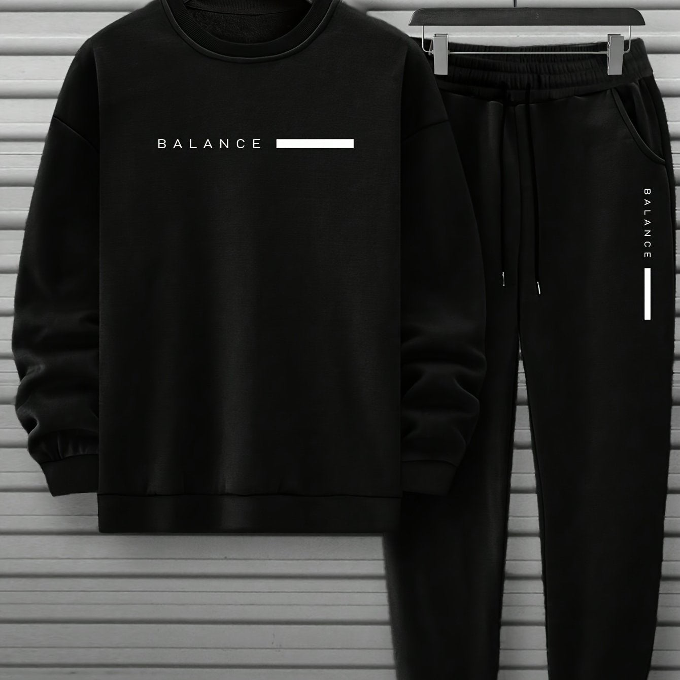 2-Piece Mens Balance Graphic Print Sweatshirt & Sweatpants Set - Sweatsuits with Loose Crew Neck, Drawstring Waist, Long Sleeve, and Outdoor Comfort