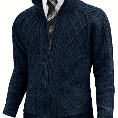 Men's Cardigan Sweaters Full Zip Up Sweater Solid Color Cable Knit Zipper Sweater Men Jackets