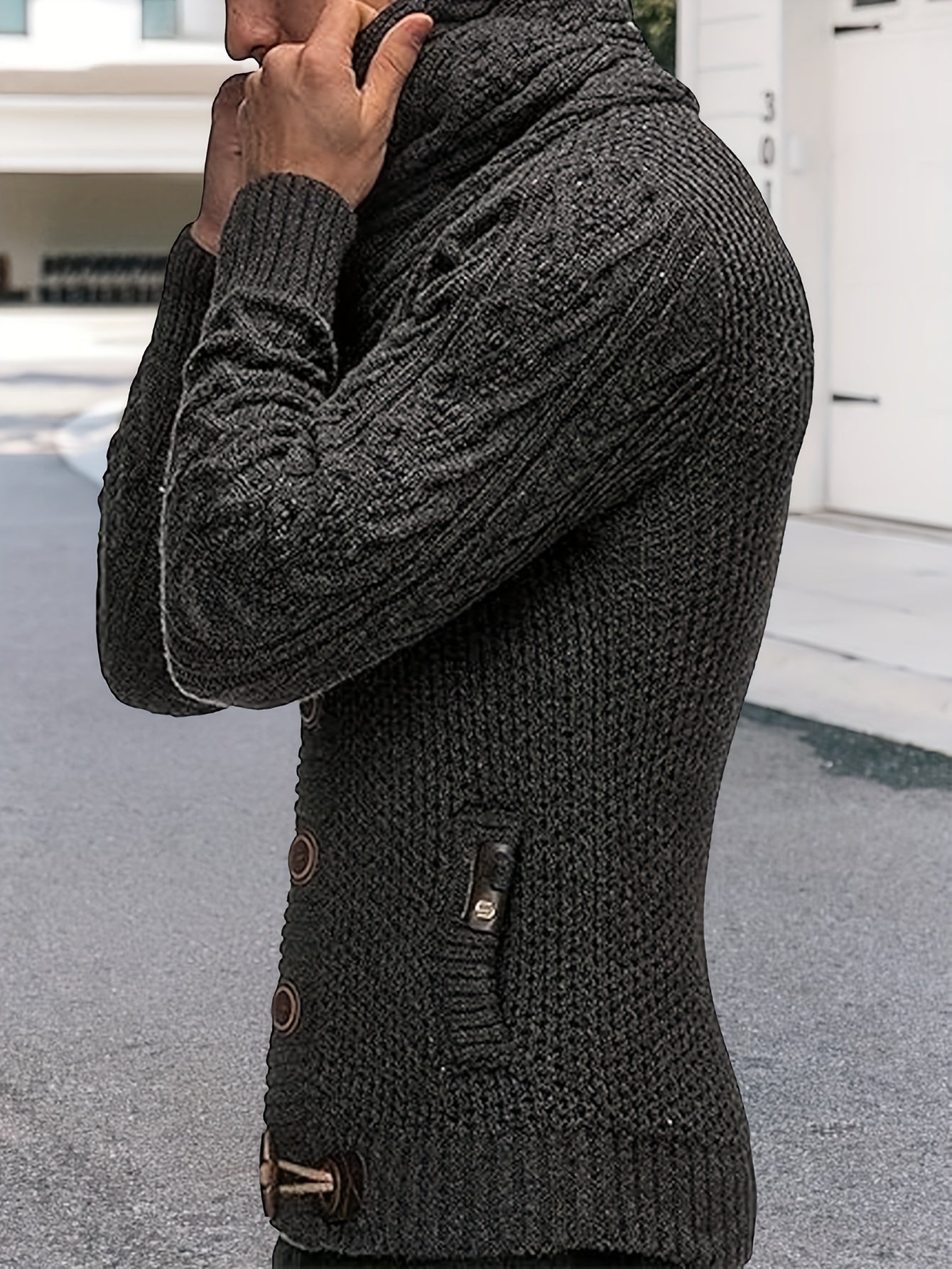 Men'S Knitted Jacket Turtleneck Cardigan Winter Pullover Hoodies Casual Sweaters Jumper