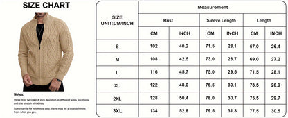 Men's Cardigan Sweaters Full Zip Up Sweater Solid Color Cable Knit Zipper Sweater Men Jackets