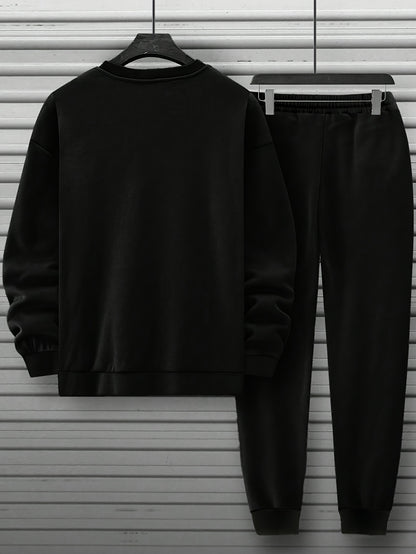 2-Piece Mens Balance Graphic Print Sweatshirt & Sweatpants Set - Sweatsuits with Loose Crew Neck, Drawstring Waist, Long Sleeve, and Outdoor Comfort