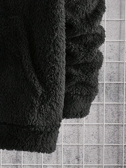 Plus Size Men's Solid Fleece Hooded Sweatshirt & Sweatpants Set For Fall Winter, 2Pcs Outfits, Men's Clothing