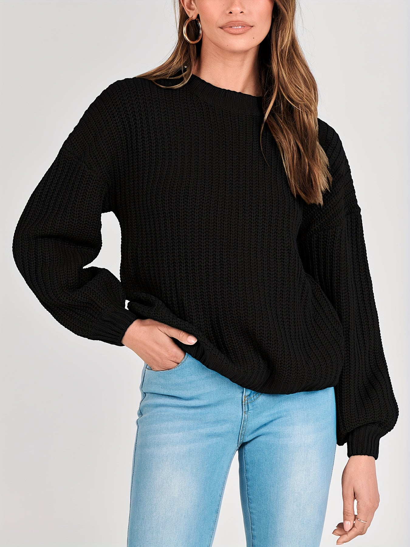Women Fashion Sweater Long Sleeve Casual Ribbed Knit Winter Pullover Sweaters Blouse Top