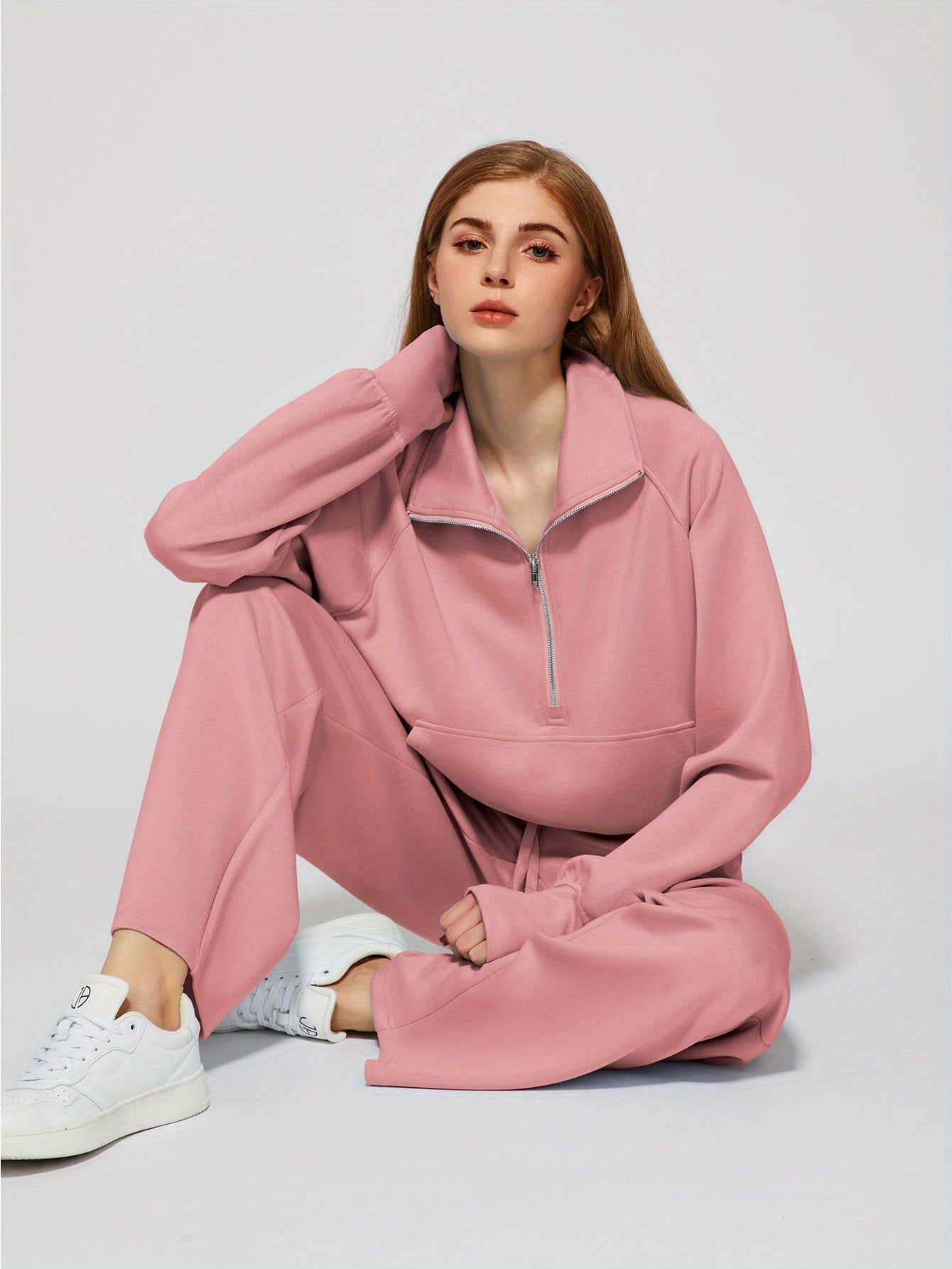 Women 2pcs Outfits Sweatsuit Oversized Sweatshirt Sweatpants Tracksuit Sweat Lounge Matching Set