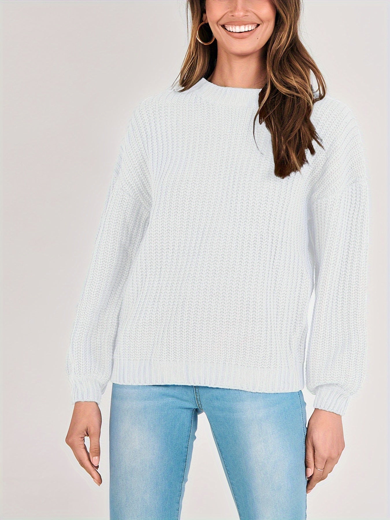 Women Fashion Sweater Long Sleeve Casual Ribbed Knit Winter Pullover Sweaters Blouse Top