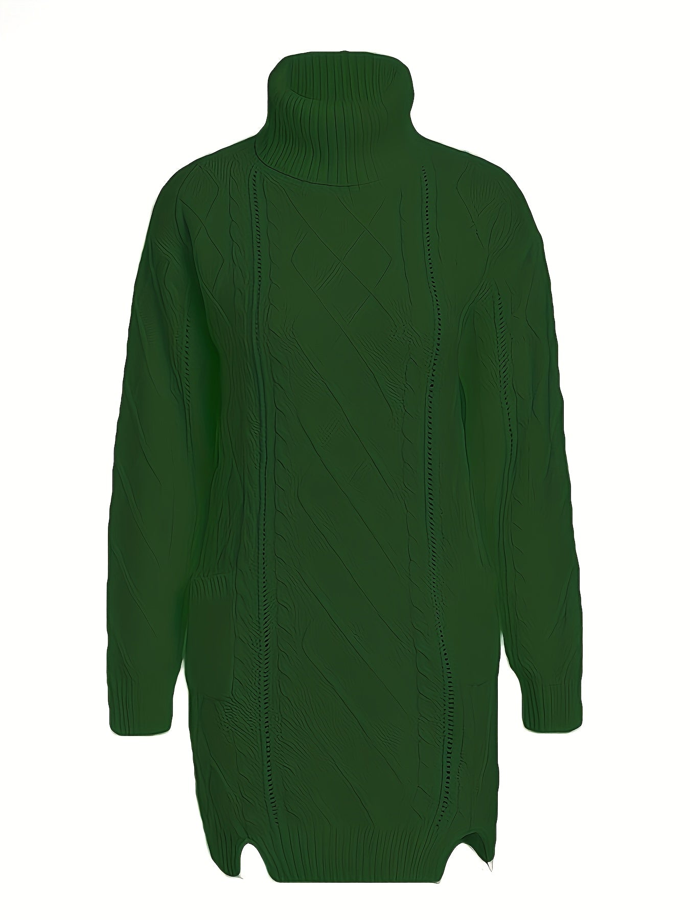 JNQualytrix Women's Elegant Sweater Dress - High Neck Long Sleeve with Double Pockets, Vibrant Red, Cozy Fall Winter Outfit, Chic Casual to Semi-Formal Wear, Ladies Sweaters, Casual to Formal Attire, Sophisticated Style, Comf