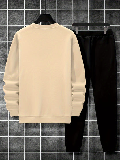 2-Piece Cozy Script Print Sweatshirt & Sweatpants Set - Soft, Trendy, and Comfy Outfits for Boys - Ideal for Fall, Winter, Daily Life, and Outdoor Activities in Los Angeles and California Style