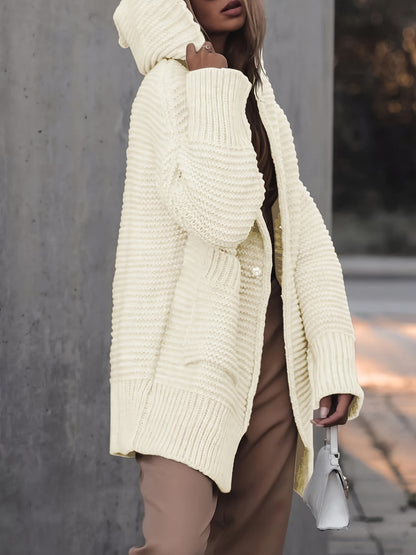 Womens Oversized Cardigan Sweaters Hooded Long Sleeve Button Down Chunky Knit Sweater Coat With Pockets