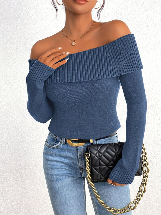 Long Sleeve Y2K Off Shoulder Ribbed Knit Fitted Pullover Women's Fall Sweaters Tops Blouse