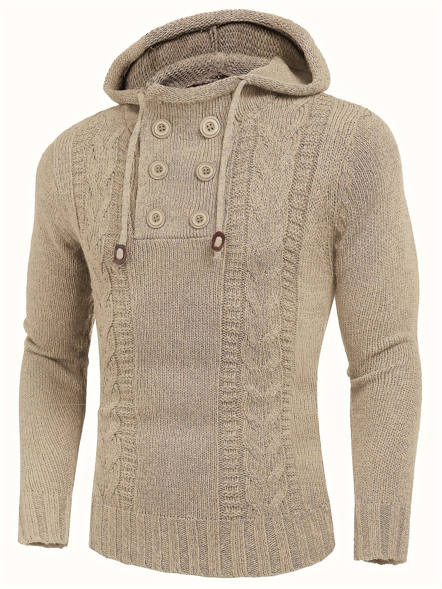 Men's Knitted Hoodies Pullover Casual Long Sleeve Turtleneck Sweaters