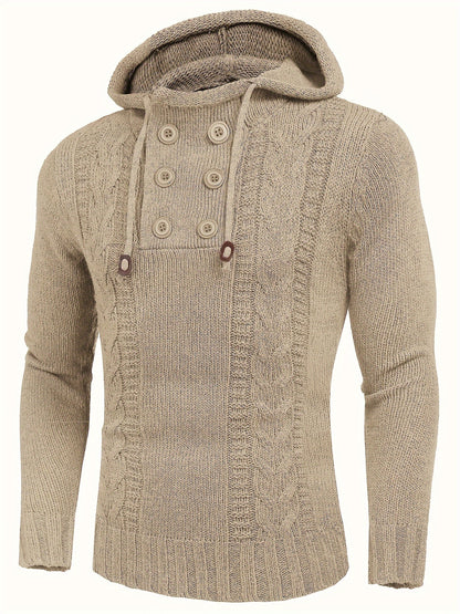 Men's Knitted Hoodies Pullover Casual Long Sleeve Turtleneck Sweaters