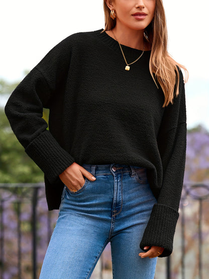 Women's Fall Oversized Sweaters Casual Crewneck Pullover Long Sleeve Fuzzy Chunky Knit Tops Blouse