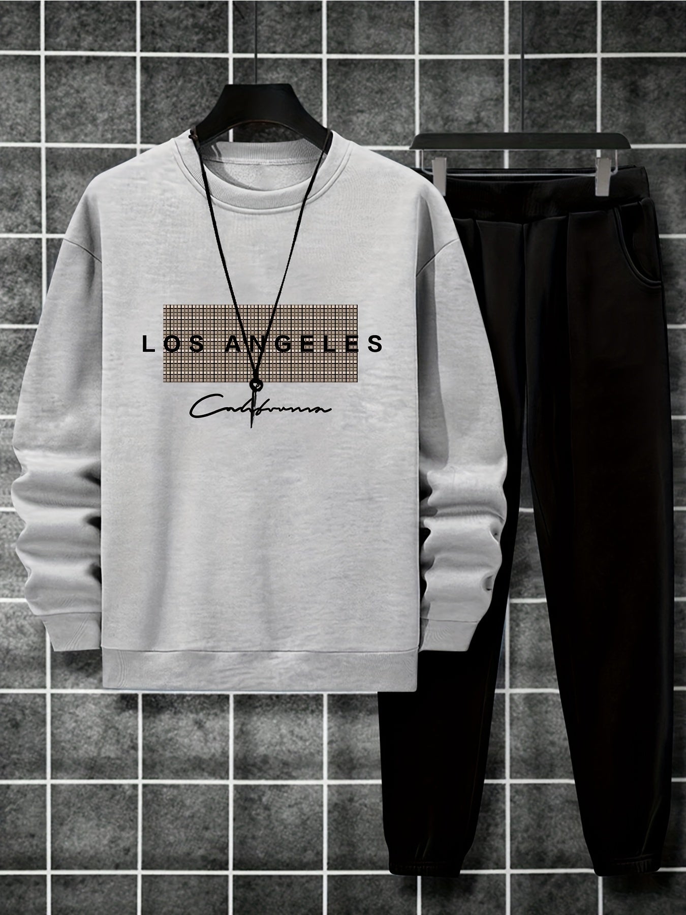 2-Piece Cozy Script Print Sweatshirt & Sweatpants Set - Soft, Trendy, and Comfy Outfits for Boys - Ideal for Fall, Winter, Daily Life, and Outdoor Activities in Los Angeles and California Style