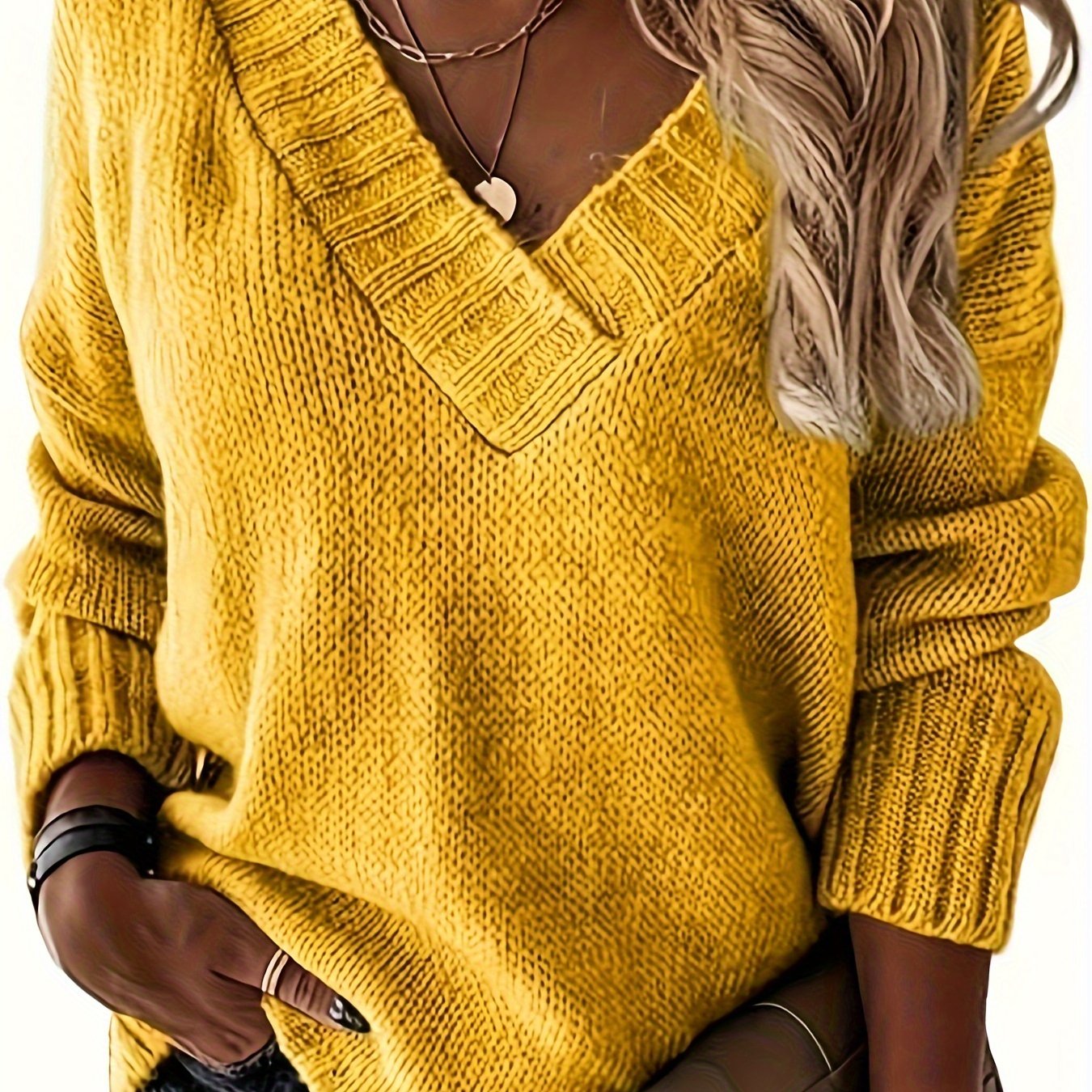 Womens Loose Sweaters - Sexy V Neck Long Sleeve Solid Knitted Jumper Pullover Sweatshirt Tops - Soft & Comfortable Knitted Fabric - For Casual & Chic Outfits - Perfect Gift for Women