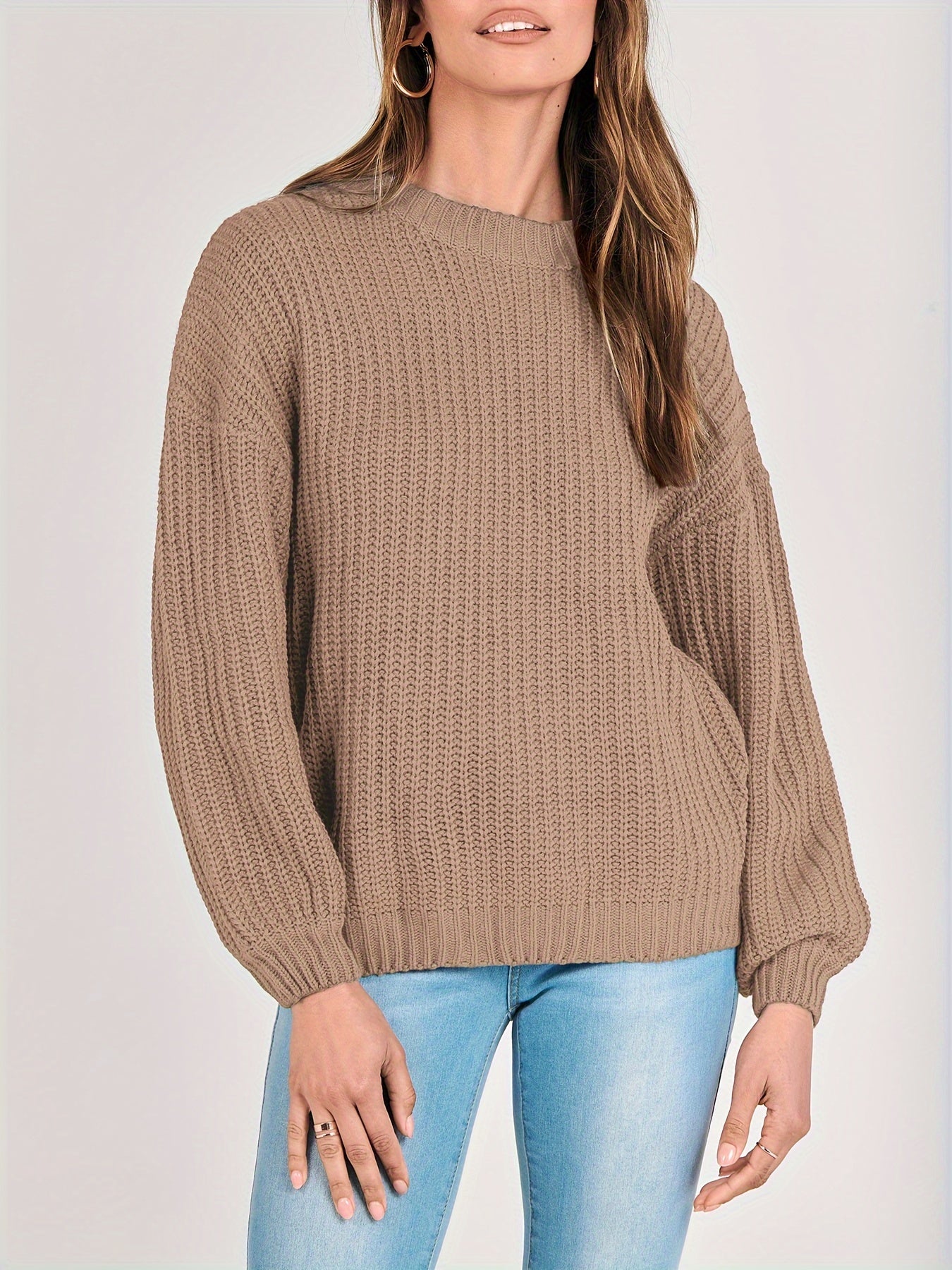 Women Fashion Sweater Long Sleeve Casual Ribbed Knit Winter Pullover Sweaters Blouse Top