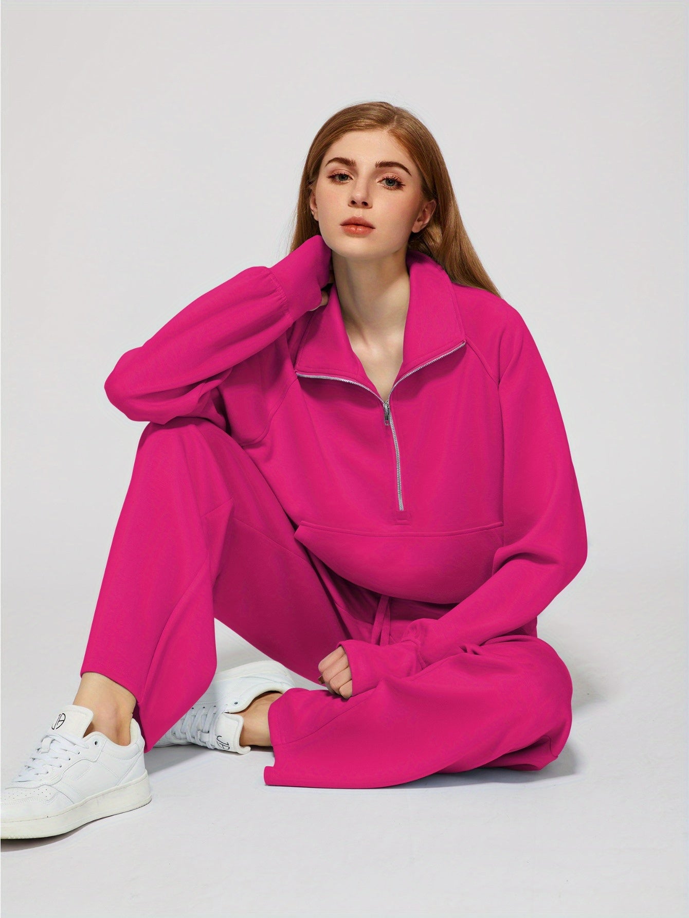Women 2pcs Outfits Sweatsuit Oversized Sweatshirt Sweatpants Tracksuit Sweat Lounge Matching Set