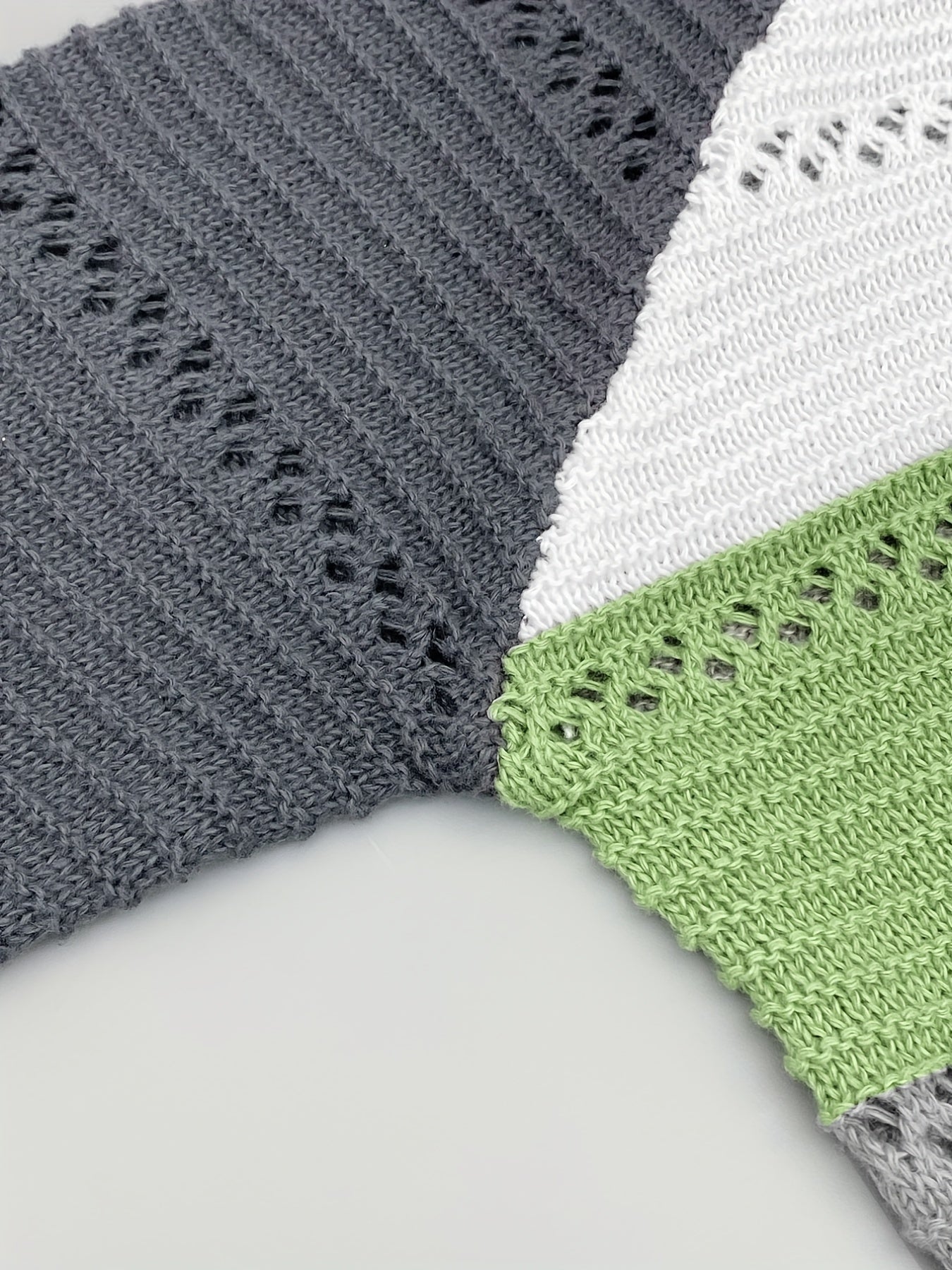 Women's Casual Striped Color-Block Pullover Sweater - Semi-Sheer Round Neck Spring/Fall Top with Green/White/Gray Stripes, Hand Wash or Dry Clean, Cute Sweaters