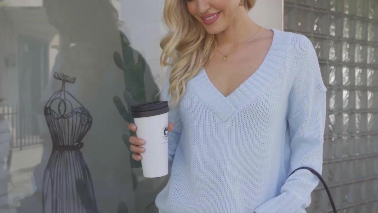 Womens Loose Sweaters - Sexy V Neck Long Sleeve Solid Knitted Jumper Pullover Sweatshirt Tops - Soft & Comfortable Knitted Fabric - For Casual & Chic Outfits - Perfect Gift for Women