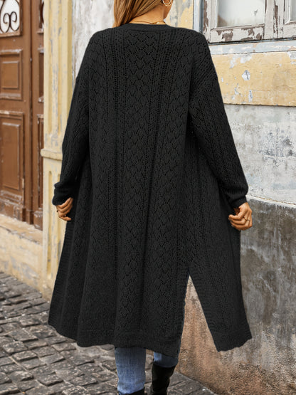 Women's Elegant Open-Front Longline Cardigan Sweater - Semi-Sheer Beige Fall Winter Layering Piece, Chic Office to Casual Outing Coat, Ladies Sweaters, Versatile Outerwear, Open Front Design, Stylish Craftsmanship, Stylish Co