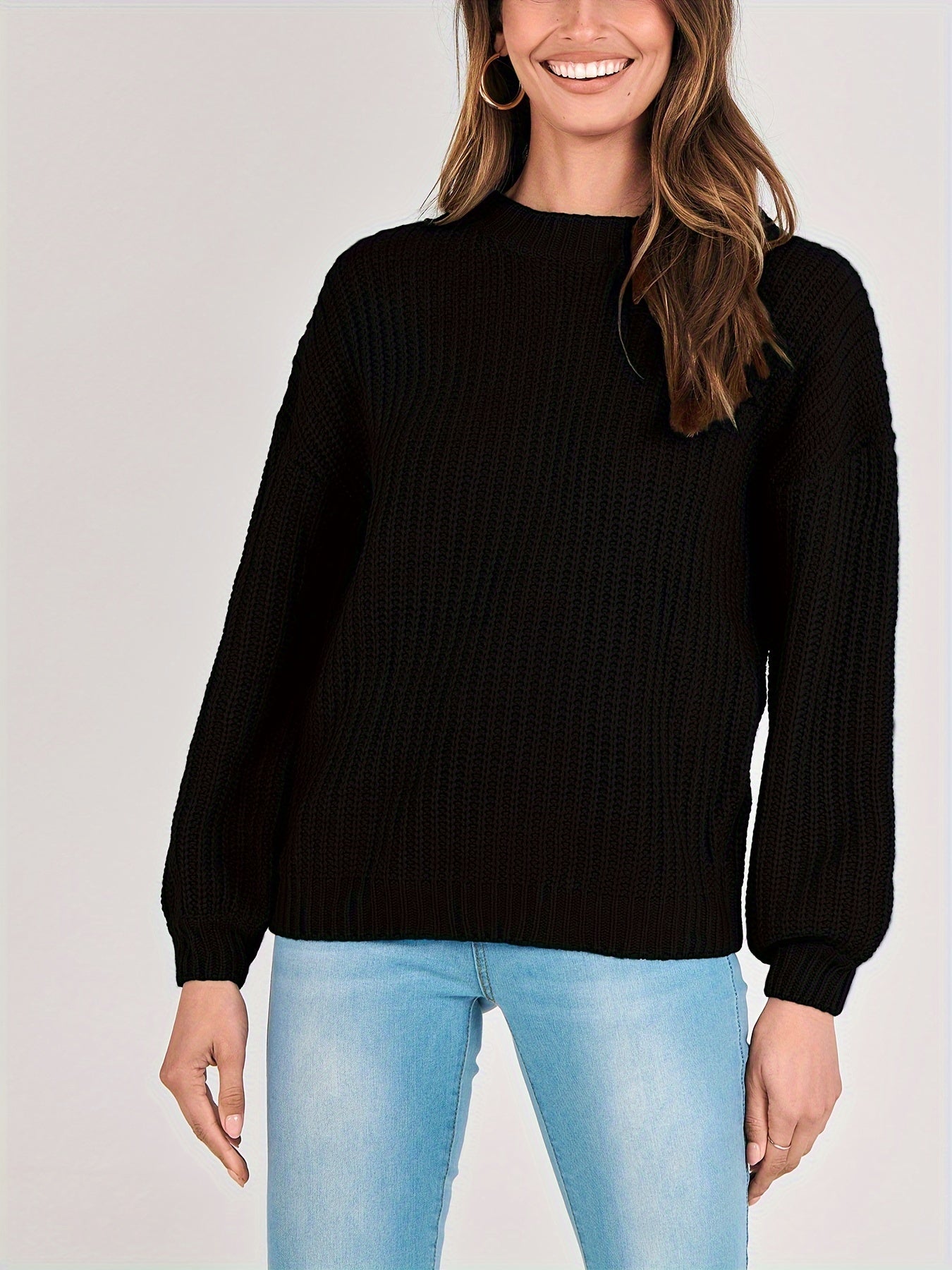 Women Fashion Sweater Long Sleeve Casual Ribbed Knit Winter Pullover Sweaters Blouse Top