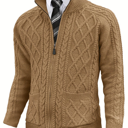 Men's Cardigan Sweaters Full Zip Up Sweater Solid Color Cable Knit Zipper Sweater Men Jackets