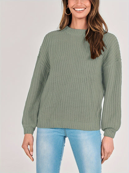 Women Fashion Sweater Long Sleeve Casual Ribbed Knit Winter Pullover Sweaters Blouse Top