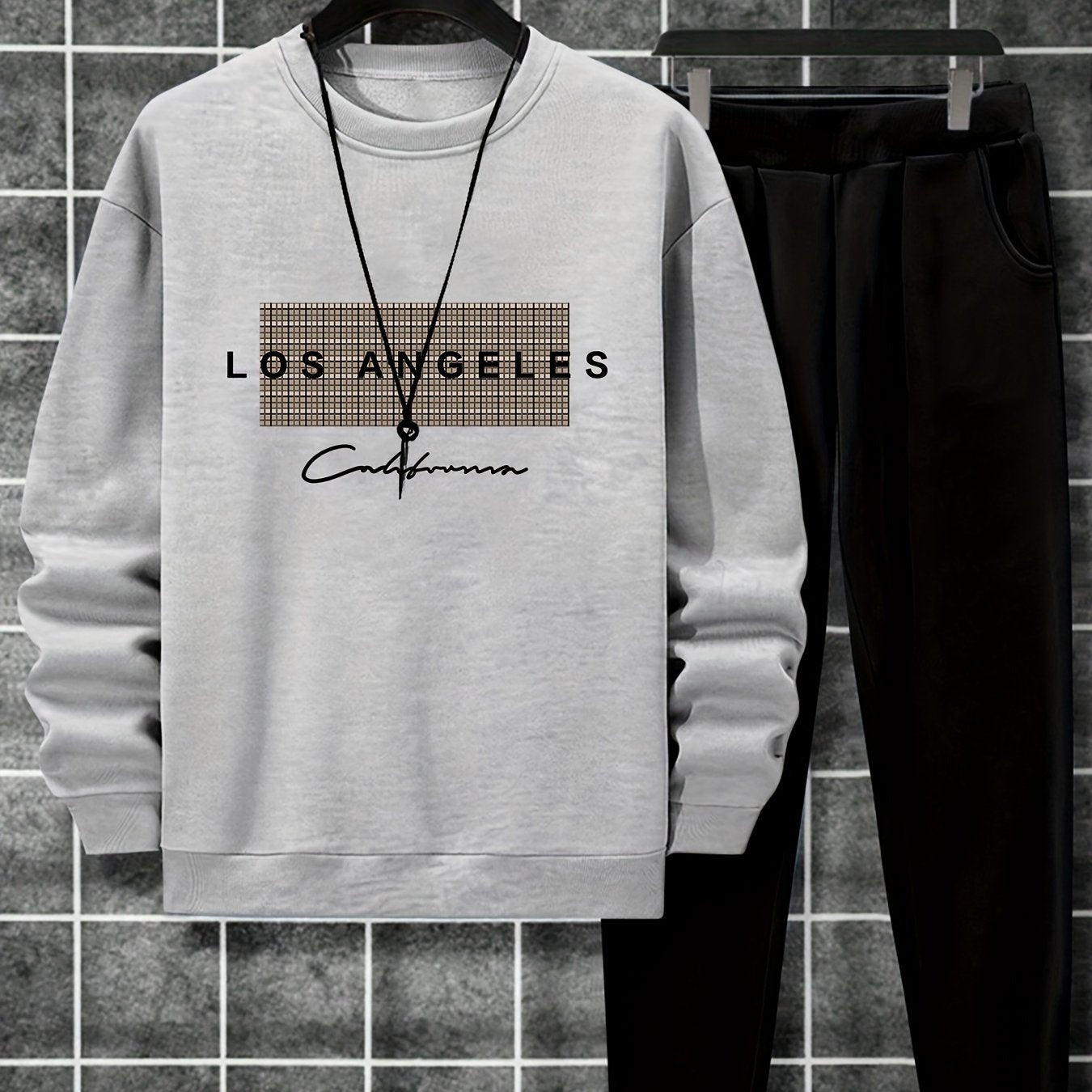 2-Piece Cozy Script Print Sweatshirt & Sweatpants Set - Soft, Trendy, and Comfy Outfits for Boys - Ideal for Fall, Winter, Daily Life, and Outdoor Activities in Los Angeles and California Style