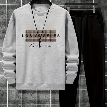 2-Piece Cozy Script Print Sweatshirt & Sweatpants Set - Soft, Trendy, and Comfy Outfits for Boys - Ideal for Fall, Winter, Daily Life, and Outdoor Activities in Los Angeles and California Style