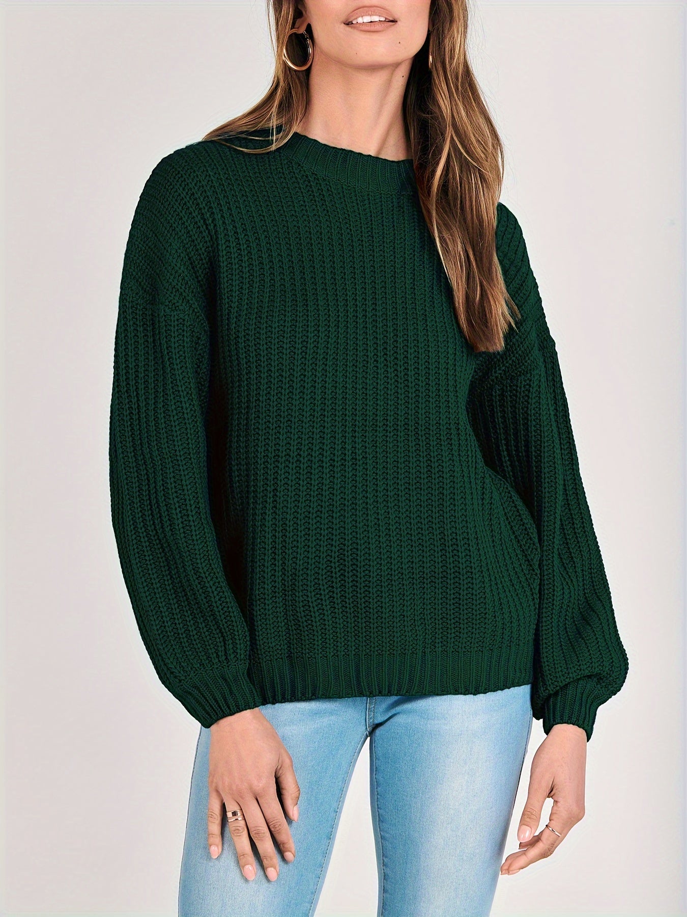 Women Fashion Sweater Long Sleeve Casual Ribbed Knit Winter Pullover Sweaters Blouse Top