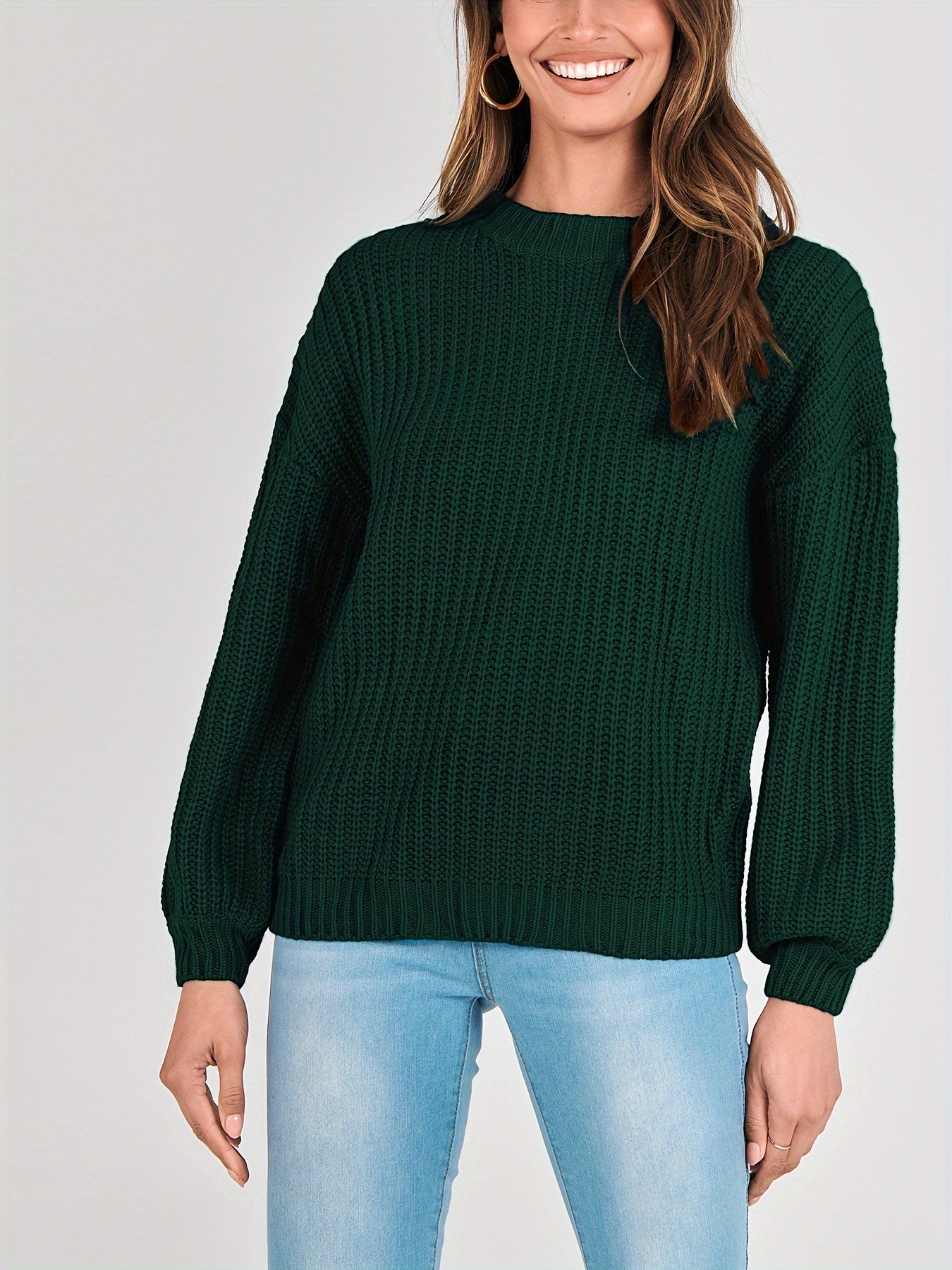 Women Fashion Sweater Long Sleeve Casual Ribbed Knit Winter Pullover Sweaters Blouse Top