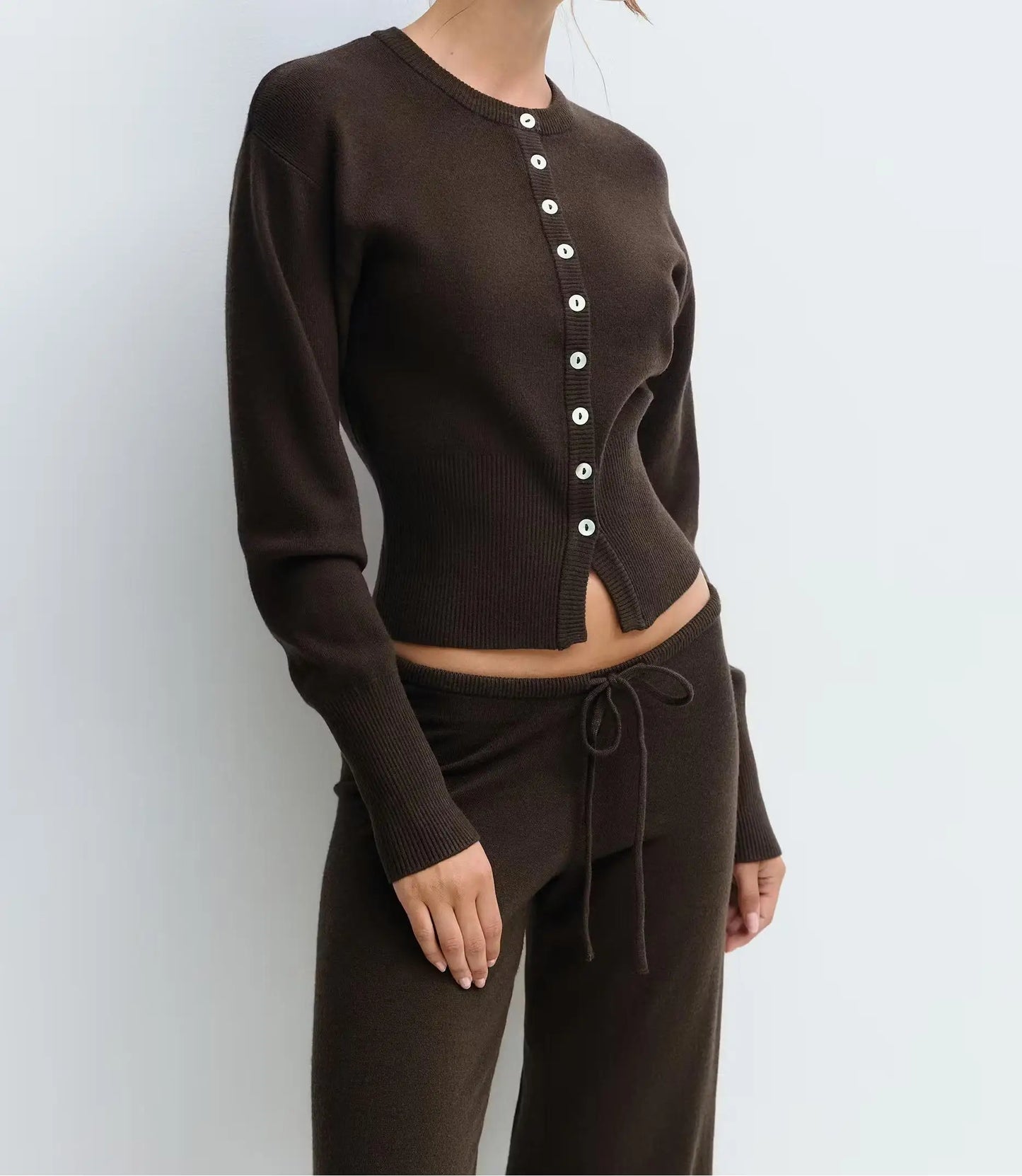 Korean Style Lazy Style Knit Sweater Suit Autumn And Winter New Zipper Loose Knitted Wide-Leg Pants Two-Piece Set For Women