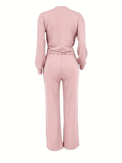 Two Piece Sets Women Pant Set Casual Loose Matching Sets Tops Wide Leg Long Pants Lace Up High Waist 2025 Y2k Streetwear