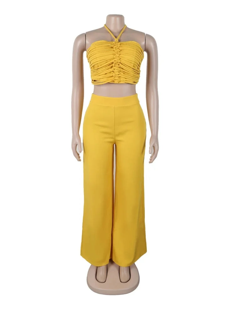 Wmstar Two Piece Outfits Women Pants Sets Wholesale Drawstring Top High Waist Side Zipper Loose Matching Suit Drop Shopping