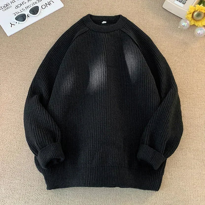 Sweaters Trend 2025 Mans Autumn Winter Solid Color Splicing Loose O Neck Oversize Pullover New Man Motion Clothes